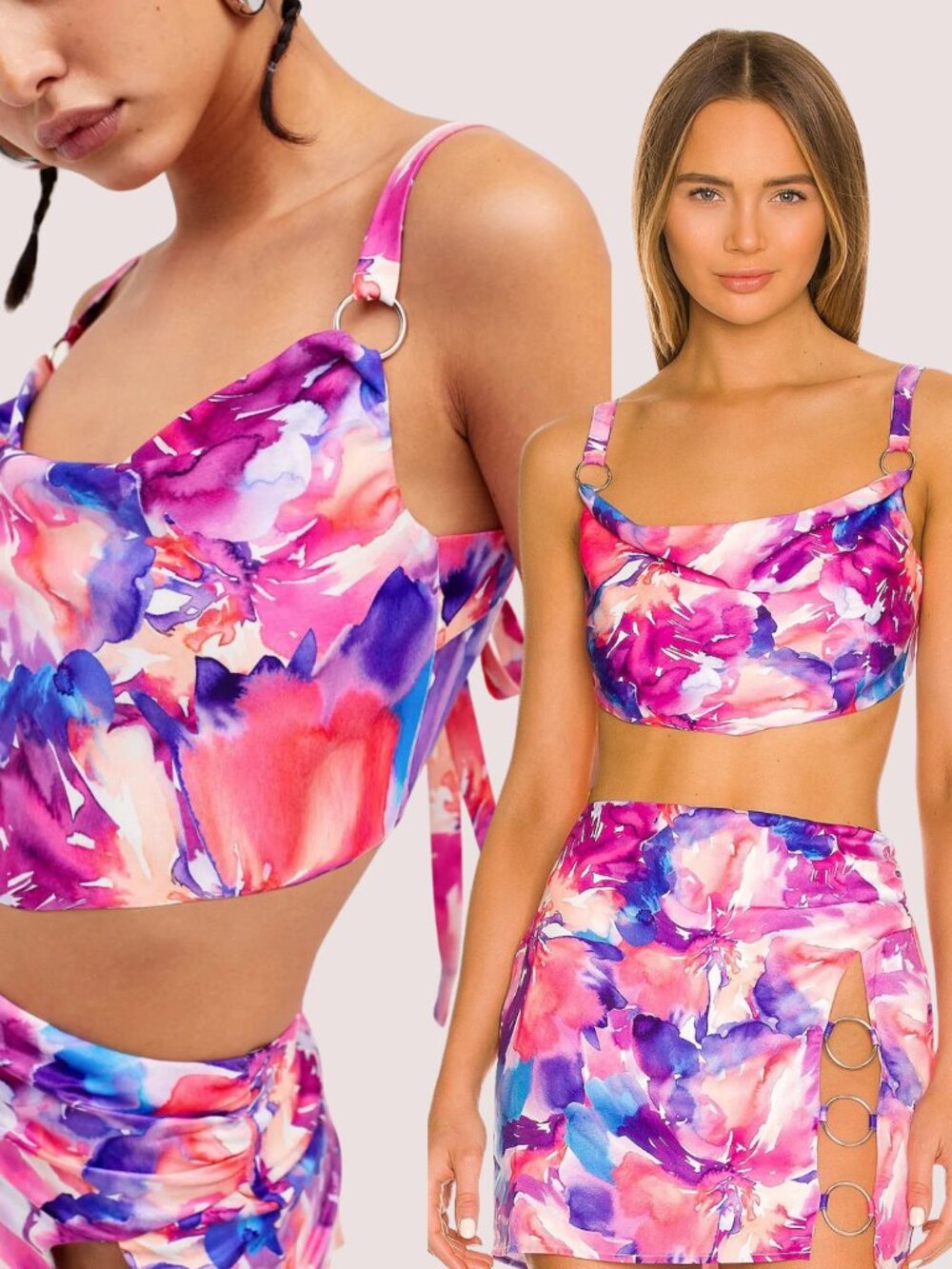 For Love & Lemons Natasha Tie Back Crop Top - Pink / Purple / Blue - Size Small